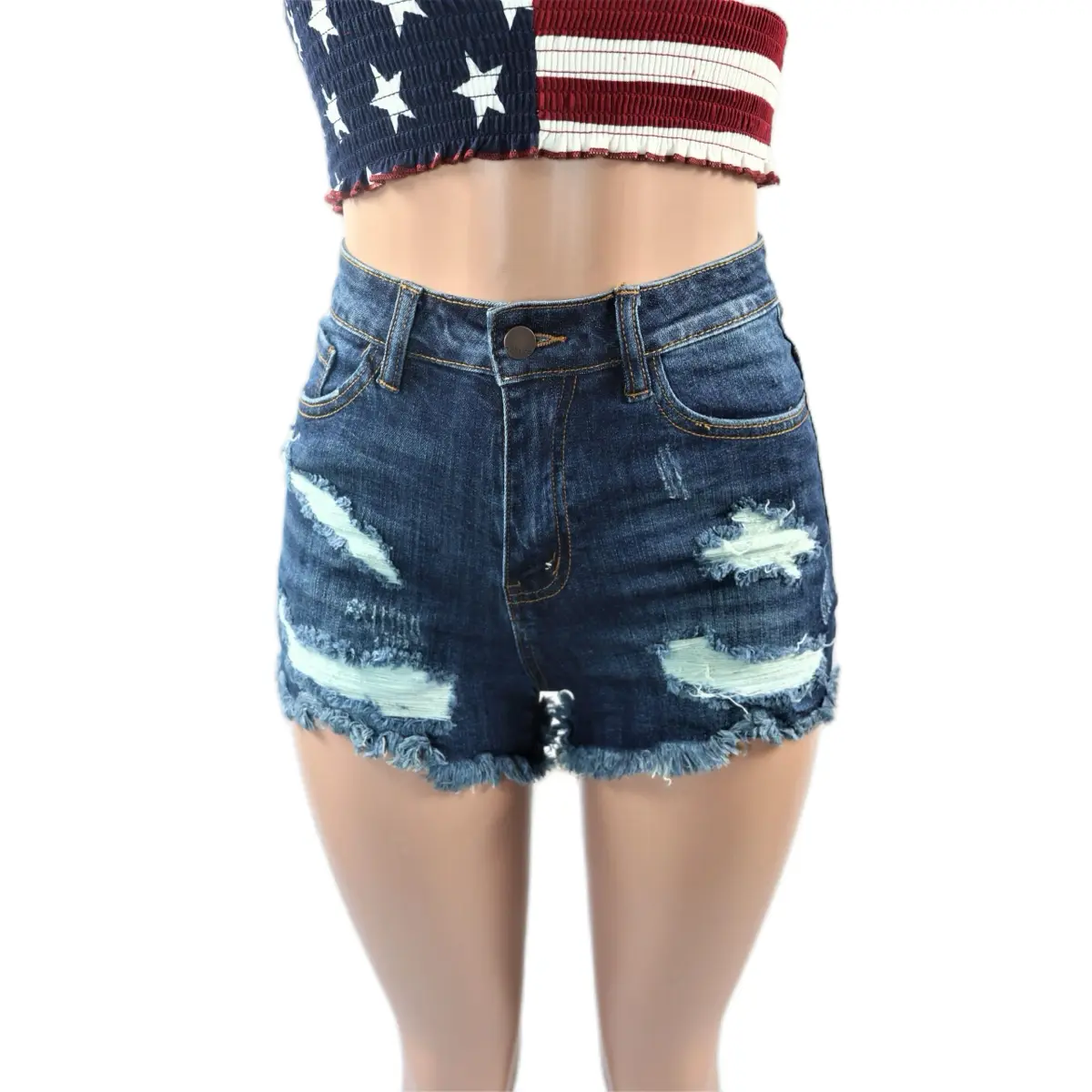 Oliver Women's Ripped Shorts in Cotton Denim - Jean Womenswear Bottom raw hem Fit Casual