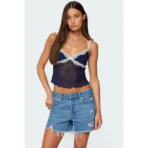 Contrast Lacey Mesh Tank Top