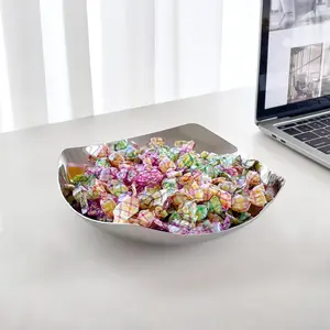 Premium Candy Bowl, Stanless Steel Decorative Bowl,Candy Dish for Office Desk, Key Bowl For Entryway Table, Silver Tray-Hand Mirror Polished -7.8 Inches