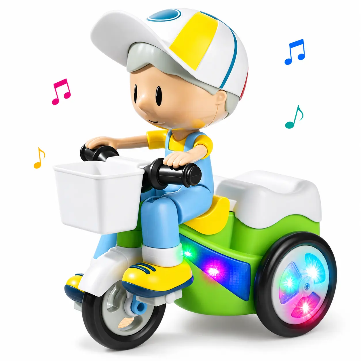 Electric Stunt Tricycle Toy for Kids, 360° Rotating Cartoon Motorcycle with Colorful LED Lights, Music, Bump and Go Obstacle Avoidance, Battery Operated Toy Vehicle, Birthday Gift for Boys Girls Ages 3+
