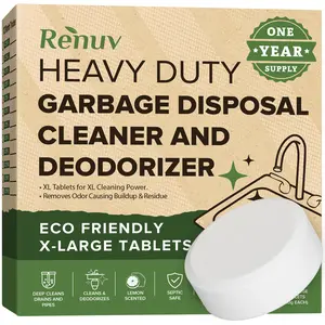 Renuv Garbage Disposal Cleaner and Deodorizer Tablets Heavy Duty Eco Friendly, Odor Eliminator, Degreaser, Dissolves Organic Waste and Buildup