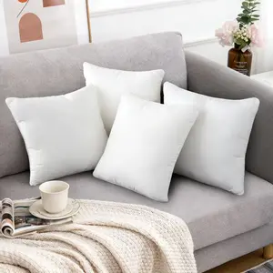 Set of 4 White Throw Pillows – Soft, Comfortable, Fluffy Insert – Low-Allergy PP Cotton Fill Square Lightweight Pillow, Suitable for Living Room, Bedroom, Home Decor, Premium Brushed Polyester Fabric