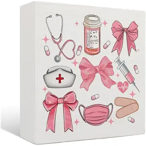 Nurse Coquette Wooden Signs - Preppy Nurse Wooden Box Sign, Pink Nurse Decor, Nurse Gifts, School Nurse Office Decorations, 5 X 5 Inches