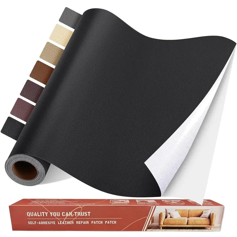 Self Adhesive Leather Repair Patch Kit - 50x180cm Large Vinyl Tape for Car Seat, Sofa Repair, Home DIY, Instant Fix for Furniture, Black & Light Brown Adhesive Stickers for DIY Home Improvements