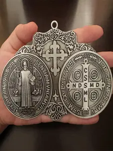 St Benedict Cross Medal, Vintage Brass Tone Finish for Wall Or Desk Display, Fashion DIY Jewelry Accessories for Men & Women