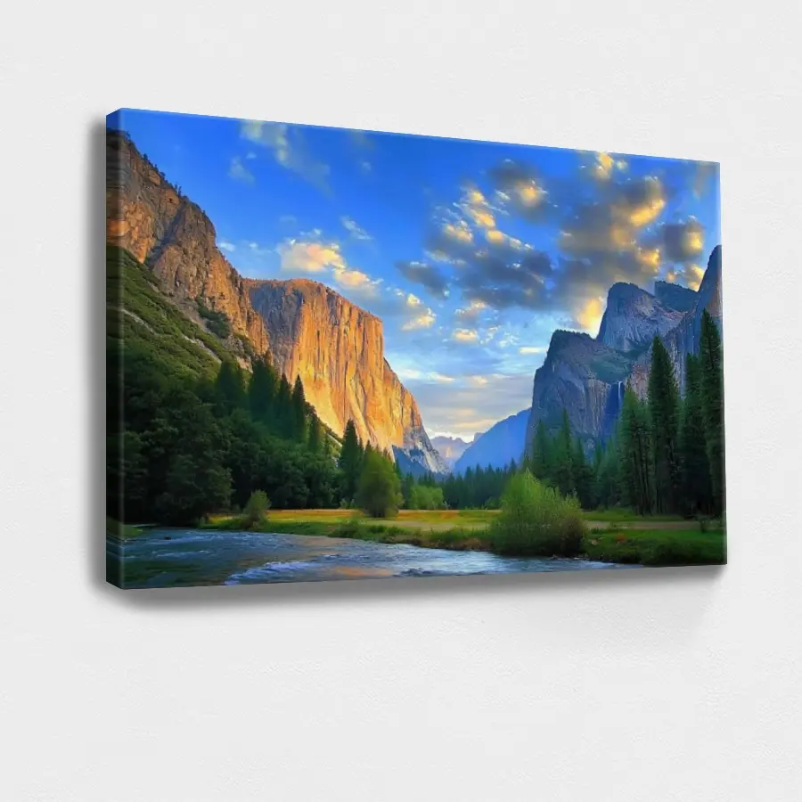 Blue Wall Art, Nature Wall Art, Beach Pictures Mountain Range, River, Trees - Botanical, Realistic, Nature, Wall Decor Poster for Living Room, Wood Framed Canvas Painting Photo Ornaments Artist Gifts 1pc, Artwork, Fade-Resistant Ink
