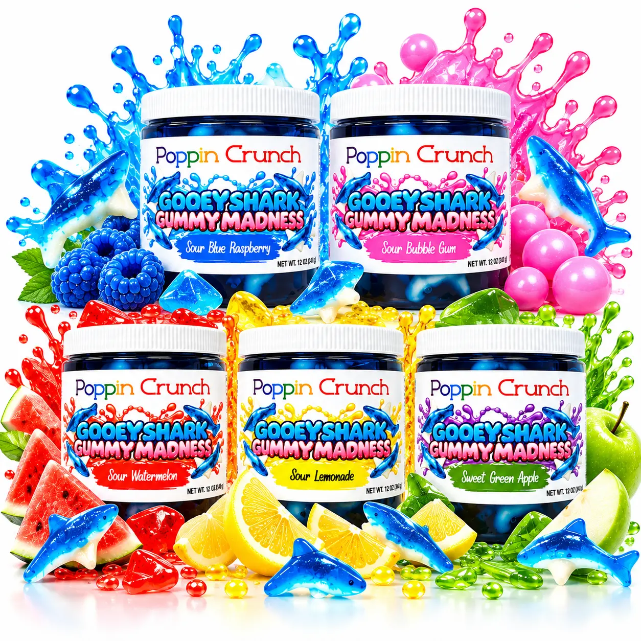 Gooey Shark Gummy Madness  Shark Gummies in Liquid Candy | Sweet & Sour Fruity Flavors | 12 oz