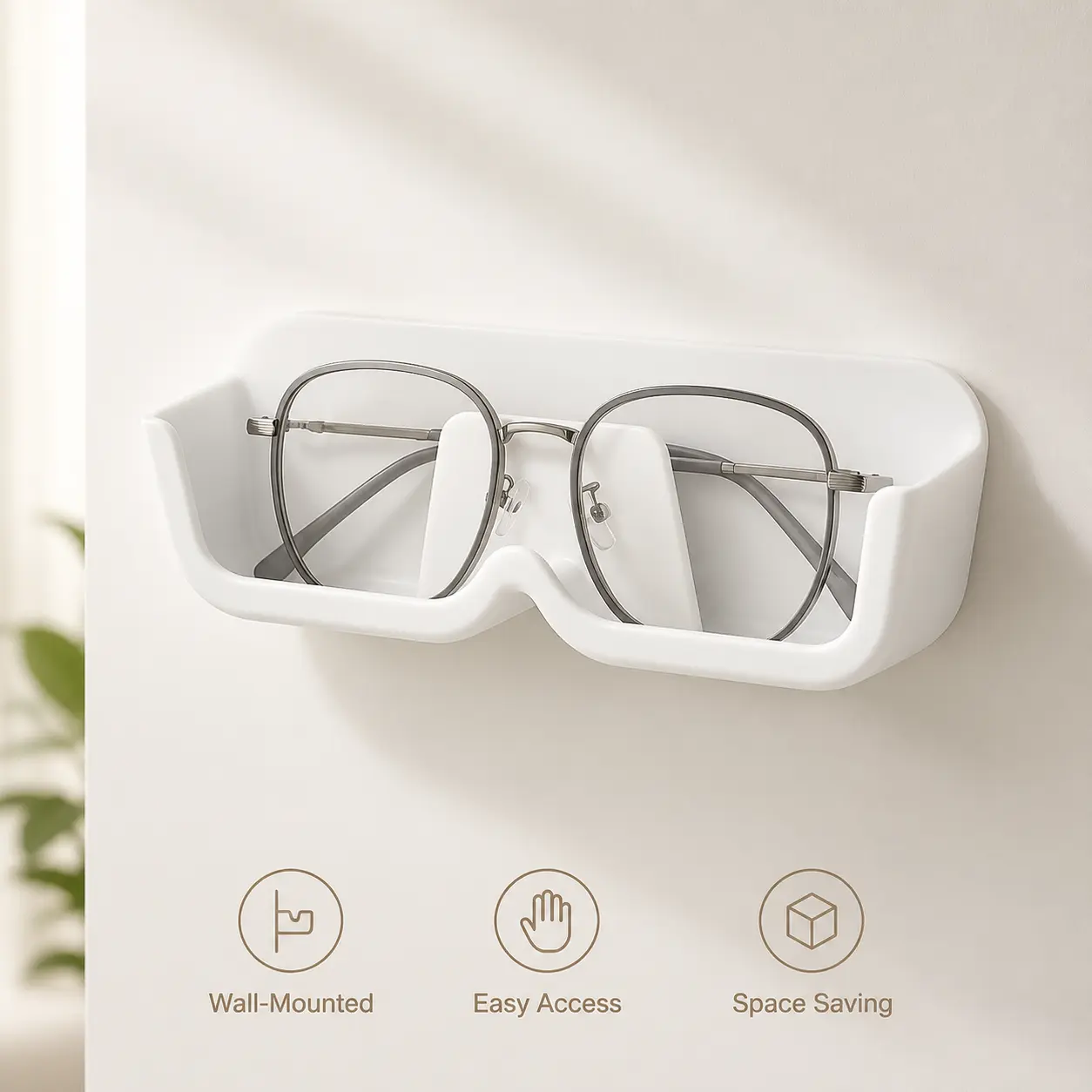 1 Count, Wall Mounted Adhesive Eyeglass Storage Holder, No Drilling Glasses Organizer for Bathroom, Bedroom and Home Daily Use
