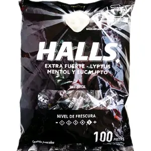 1 bag Halls Black Extra Strength Flavor Candy 100 und bag - Soothing Mint Experience for Throat Relief and Sinus Clearing -