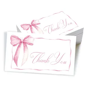 50pcs White Thank You Cards Featuring Pink Bows, Gift-Wrapping Thank You Cards, Business Decorative Cards.