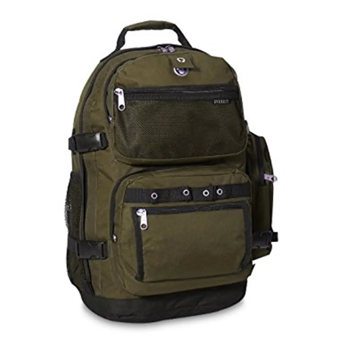 Unisex Extra-Large Oversized Deluxe Backpack - Olive & Black, with Zipper Closure, Compression Straps for Traveling, Classic, Integrated Pocket Backpacks