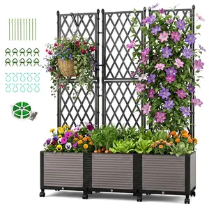 #Summervibes ABORON Raised Garden Bed with Trellis & Wheels, Planter Box Privacy Screen Free-Standing Trellis for Vine Climbing Plants Flowers in Garden Patio Balcony