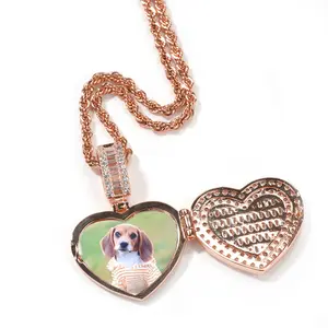 Mother's Day DIY Customize Photo Chain Frame Pendant Necklace Cubic Zirconia Heart Circle Chain for Mom Mother