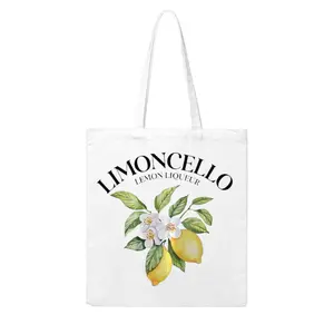 Womens Printed Canvas Tote Bag Limoncello Lemon Liqueur With Lemons And Flowers Summer Beach Vacation Stylish Durable And Versatile Perfect For Any Occasion