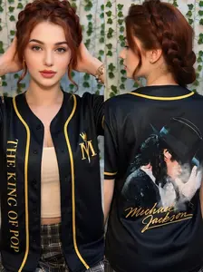 MJ Inspired 3D Baseball Jersey, King of Pop Style Tribute Shirt, Vintage Music Fan Jersey, Concert Outfit, Unique Gift Idea For Fan, All Over Print Music Baseball Jersey, Fan Gift