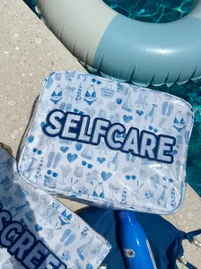 Selfcare XL Blue Americana Clear Coat Cosmetic Bag