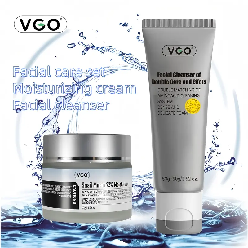 VGO 3-Piece Gentle Skincare Set - Vitamin C Serum + 92% Snail Cream + Dual Cleansing Cleanser - Anti-Aging, Hydrate, Skin Repair - Fades Dark Spots, Fine Lines, Dryness - Ideal for Sensitive & Dry Skin Daily Use Black Friday Women's Gift