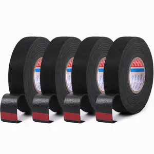 Wire Harness Cloth Tape, 3/4-Inch by 50-Foot (4 Rolls), Speaker Wiring Harness Cloth Tape, Black Adhesive Fabric Tape, for Automobile Electrical Wire harnessing Noise Dampening Heat Proof outdoorfun