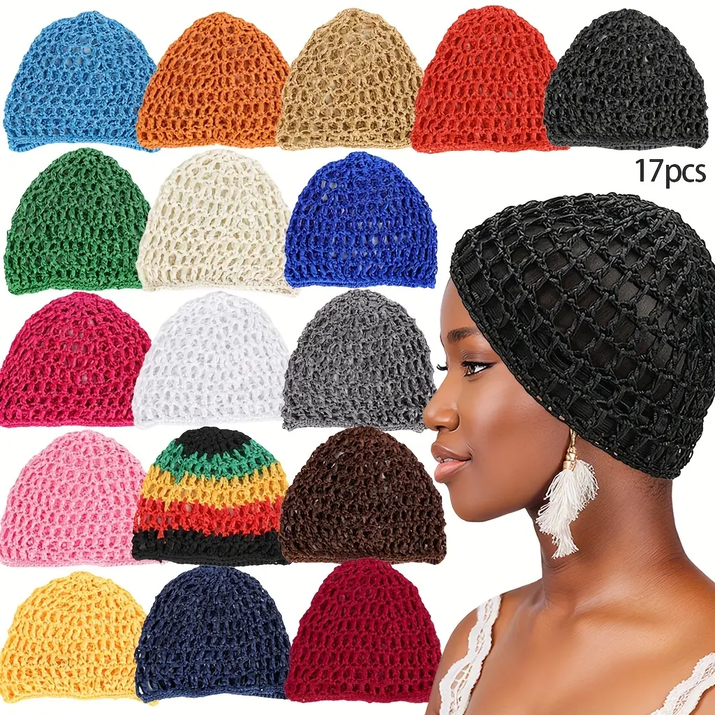 6pcs/8pcs/17pc Sets Handwoven Mesh Hair Nets - | Multi-Color Stylish Hair Protectors | Windproof & Breathable Design for Summer Outdoor Adventures
