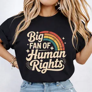 Big Fan of Human Rights Shirt, Retro Rainbow Equality Tee, Human Rights Shirt, Social Justice Top, Human Rights Activist Gift, Feminist Gift for Women, Empowerment Gift