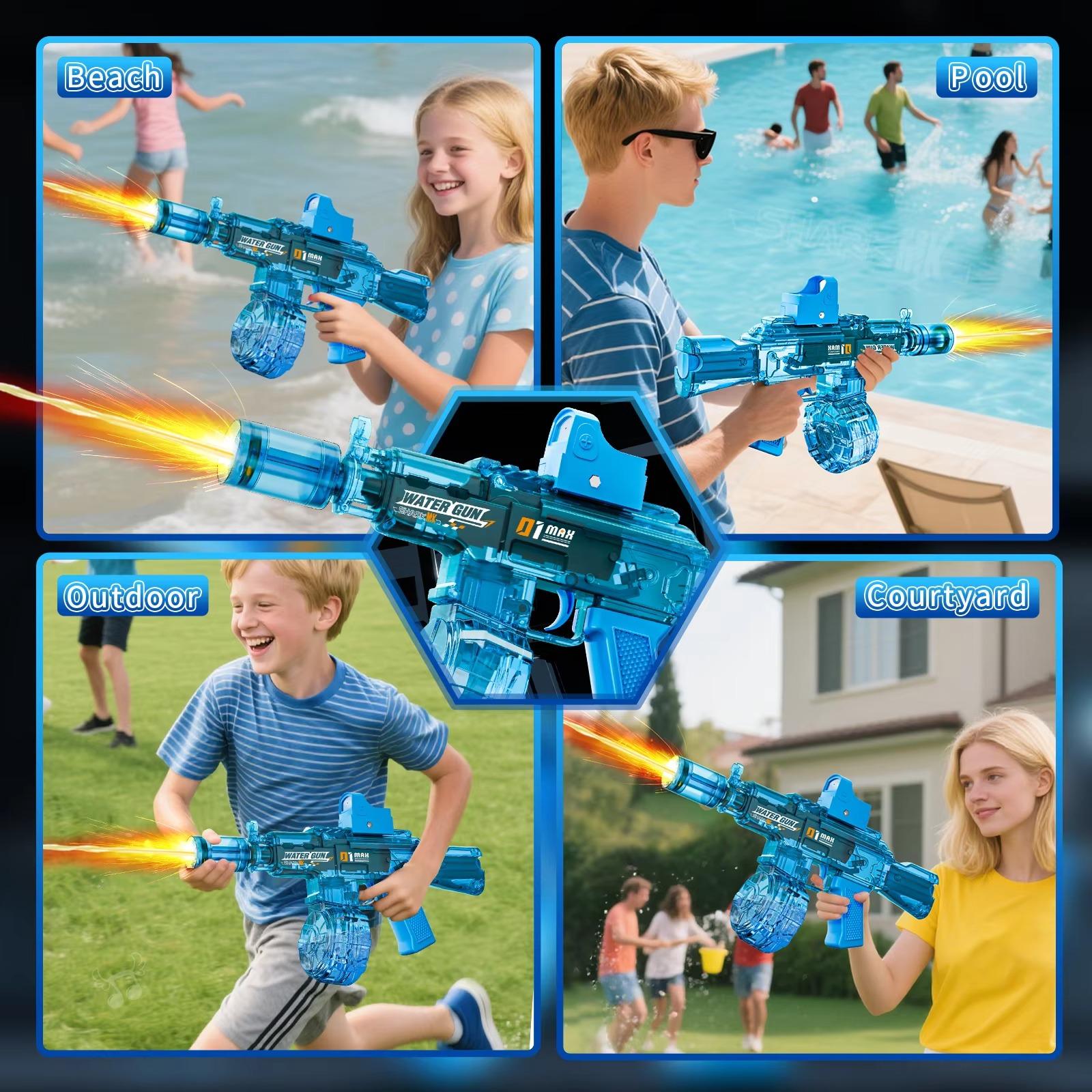 Powerful Electric Water Gun Automatic, Glowing Realistic Muzzle 320cc High Capacity Squirt Toy, Up to 32FT Range for Backyard Beach Party Party gifts