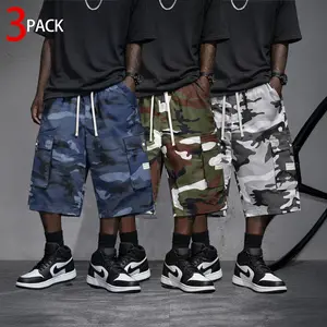 Men’s Loose Cargo Shorts 3-Pack — Streetwear/Hip-Hop Style, Multi-Pocket Casual Summer Tactical Shorts, High-Street Three-Piece Set, Buy One Get Three, Loose and Comfortable Bottoms, Trendy Camouflage, Summer Vibe