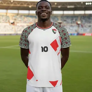Sudan National Team Soccer Jersey in White and Red Geometrics Shapes - Regular Fit Design ZADO-ENTREPRENEURIAT