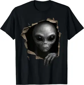 Alien Grey Torn Cloth Funny Extraterrestrial 3D Graphic T-Shirt