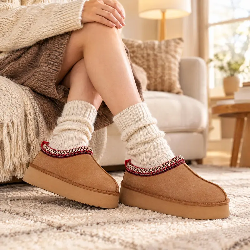 Bootiverse Women's Chic Classic Braided Suede Platform Slipper Boots - Fluffy Fur Lined, Anti-Slip, Thick Cushioned, Keep Warm, Fashionable, Indoor/Outdoor Winter Walking Shoes, Fashionable Slippers