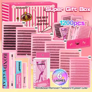 Mixed Style False Eyelash Super Gift Box Set, Personal Extension Kit, Soft Curled Cartoon Lashes, Includes Bond&Seal& Travel adhesive& Curler& Tweezers, Multi-Occasion Use, Eyelash Extensions