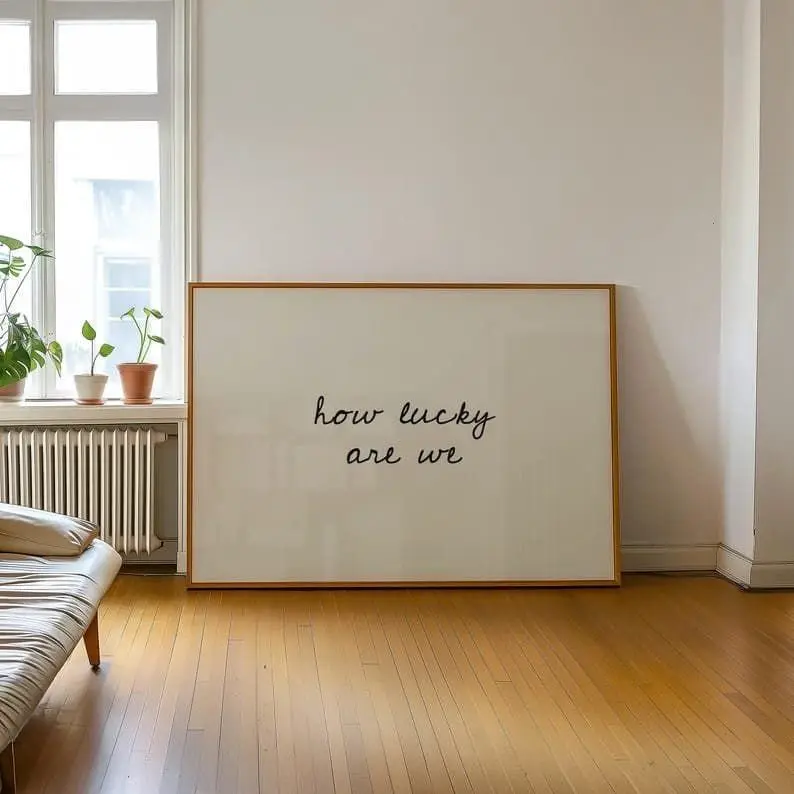 Hand-Drawn "How Lucky Are We" Quote Photo Print - 12x18/18x12 Inches Eco-Friendly Cartoon Fantasy Luster Paper Poster, Fade-Proof Neutral Modern Minimalistic Aesthetic Wall Decor for Kid Room Home Supplies