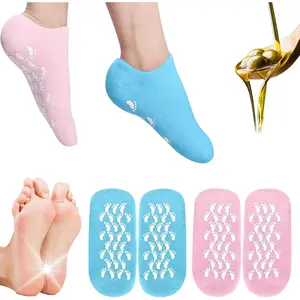 Silicone 2-Pairs Moisturizing Socks for Dry Cracked Feet - Gel Socks for Repairing and Softening Skins - Women's Lotion Socks for Dry Cracked Feet Cotton Womenswear Bottom Essential Fit Comfort