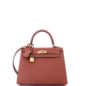 Pre-owned HERMÈS Leather Top Handle Bags Hermes Kelly Handbag Sienne Epsom with Gold Hardware 25 by Rebag