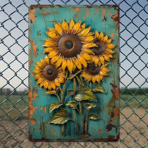 1 piece Vintage Metal Sign Poster Style 8x12 Inches Adorable Sunflower, Decoration for Home, Kitchen, Dining Room, Bedroom, Garden, Bathroom, Garage, Hotel, Office, Bakery