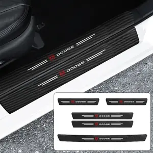 1/4/5/8/9Pcs Carbon Fiber Leather Car Door Threshold Sill Protector Stickers Trunk Bumper Anti-Scratch Protection Decals Truck Car Decal For Dodge Durango Challenger Charger Ram 1500 Nitro Journey Dart SRT Grand Caravan Avenger Accessories