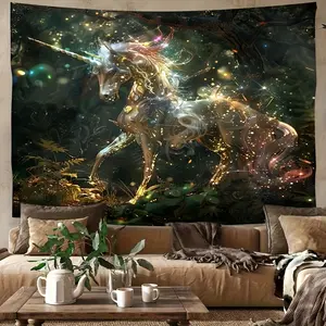 Enchanting Unicorn Tapestry - Linen Wall Hanging with Geometric Animal Print, Perfect for Bedroom, Living Room & Dorm Decor, Ideal Gift for Teens, Fantasy Theme, Woven Polyester, Indoor Use