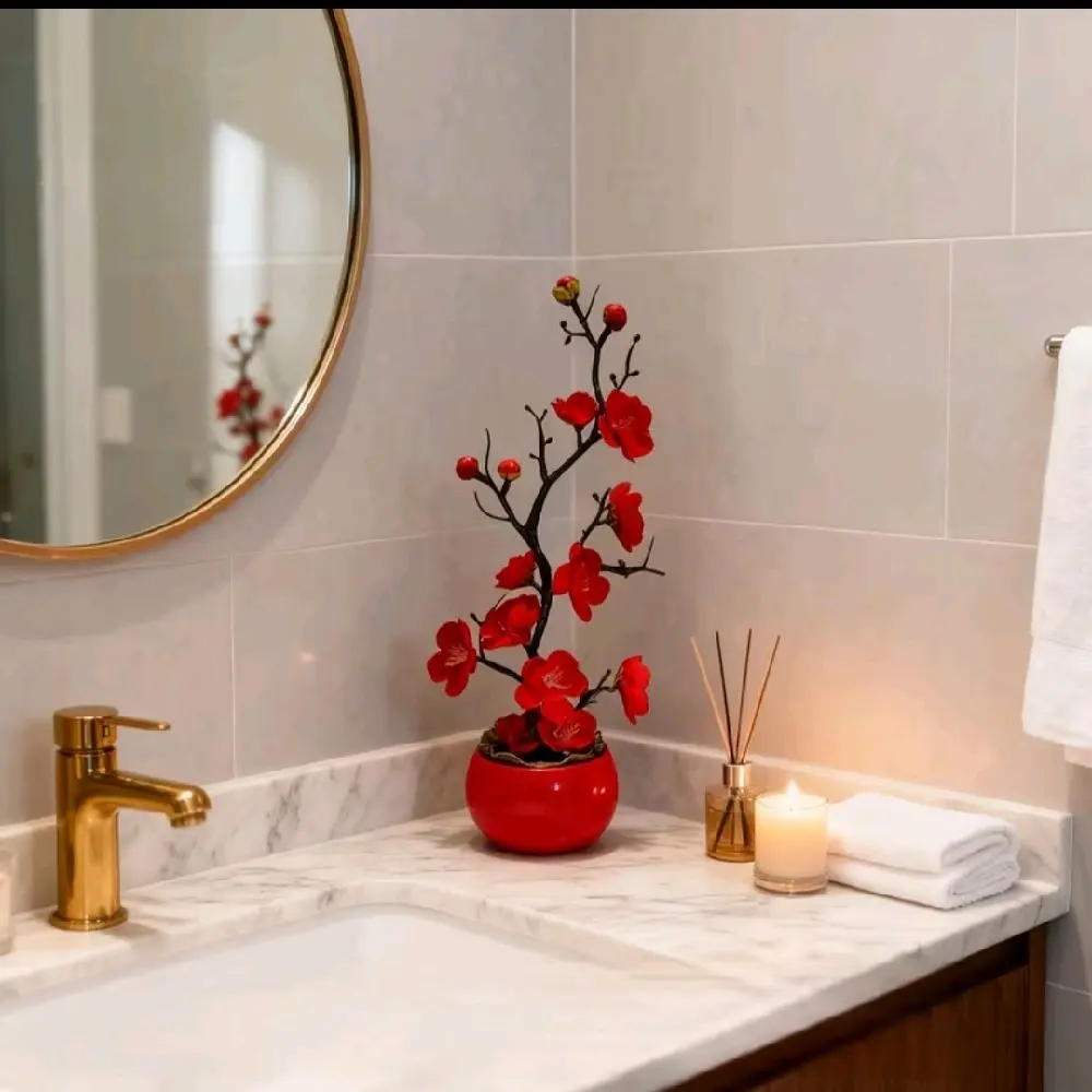 1pc Realistic Plum-Bloom Realism Plastic Fake Flower - Low-Maintenance Decorative Potted Plant, Mother’s Day Gift, Room Decor That Elevates Shelves, Windowsills, Desks