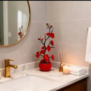 1pc Realistic Blooming Plum Blossom Fake Flower - Spring Plum Blossom Potted Plant Suitable for Tabletop Decor, Valentine's/Mother's Day/Wedding, Low-Maintenance Plastic Flower for & Decoration