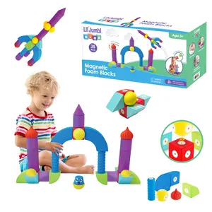 Lil' Jumbl Magnetic Foam  – STEM Preschool Sensory Toys for Children, Toddlers, Boys and Girls – 35 Piece Castle Set , Bath Building Blocks, The Supreme Bath Toy, Engineering Toys for Kids 3-6