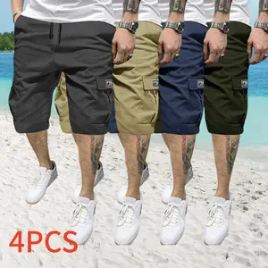 Men’s 4-Piece Shorts Set – Brown/Black/Dark Navy Blue/Green – Angled Cargo Pockets – Versatile Casual Wear – Everyday Use - Men’s Workwear Cargo Shorts