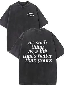 230G Wash Cotton High-quality Cotton Double-sided Printed T-shirt, Love You Letter Design Round Neck Short Sleeves, Suitable for Outdoor Sports And Street Leisure.