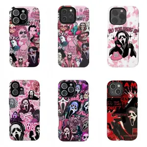 Pink Horror character, intense horror movie style, sturdy phone case for iPhone 17Air 16 15 14 13 12 11 Plus and for Samsung Series, an excellent choice for Halloween, Christmas and Thanksgiving.