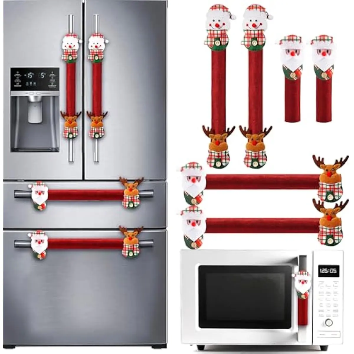 6 Pieces Christmas Fridge Handle Covers for Kitchen Appliance Refrigerator Microwave Oven Dishwasher Decoration, Xmas Santa & Snowman Indoor Decor, Party Favor Supplies, Holiday Door Décor