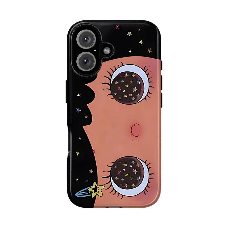 Dreamy INS Glittering Big Eyes Comic Girl Lovely Phone Case, Cute Kawaii Big Eye Anime Phone Case for iPhone 17 16 15 14 13 12 11 Pro Max X XS & SS Galaxy S21–S25 Plus Ultra, Kawaii Aesthetic Big Eyelash Tough Case,Cute Y2K Cartoon Girl Gift for Her Him