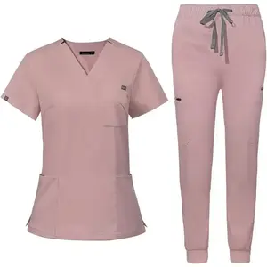 Scrub for Women Scrubs with Classic V-Neck & Yoga Jogger Pants Medical Uniform Scrub Set Nursing Clothes Workwear(Sheets)