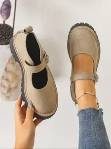 Women's Fashion Soft Sole Vintage Shoes, Buckle Strap Round Toe Slip-On, Casual All-Season Footwear for Daily Wear & Parties