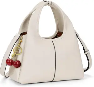 Premium Soft Leather Handbag for Women, Large Capacity Hobo Tote Bag with Cute Cherry Charm, Elegant Shoulder Bag for Work, Travel & Daily Use, Minimalist Top-Handle Purse