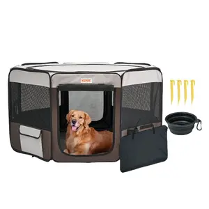 VEVOR Foldable Pet Playpen, 44''x 44''x 24'' Portable Dog Playpen, Crate Kennel for Puppy, Dog, Cat, Waterproof 600D Oxford Cloth, Removable Zipper, for Indoor Outdoor Travel Camping (Round, L)