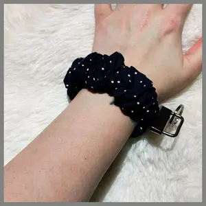 Scrunchie Wristlet Keychain || Navy Blue Polka Dots