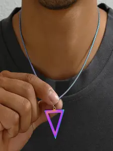 Stainless Steel Triangle Pendant Necklace, Waterproof & Sweatproof Necklace for Men, Trendy All-match & Exquisite Jewelry for Birthday Gift